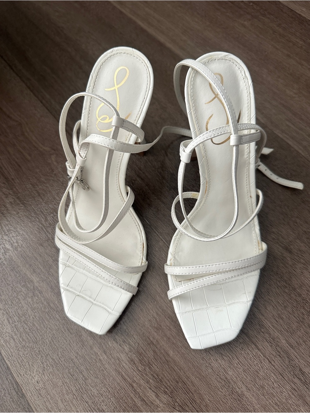 Sam Edelman White Strappy Square-Toe Heeled Sandals